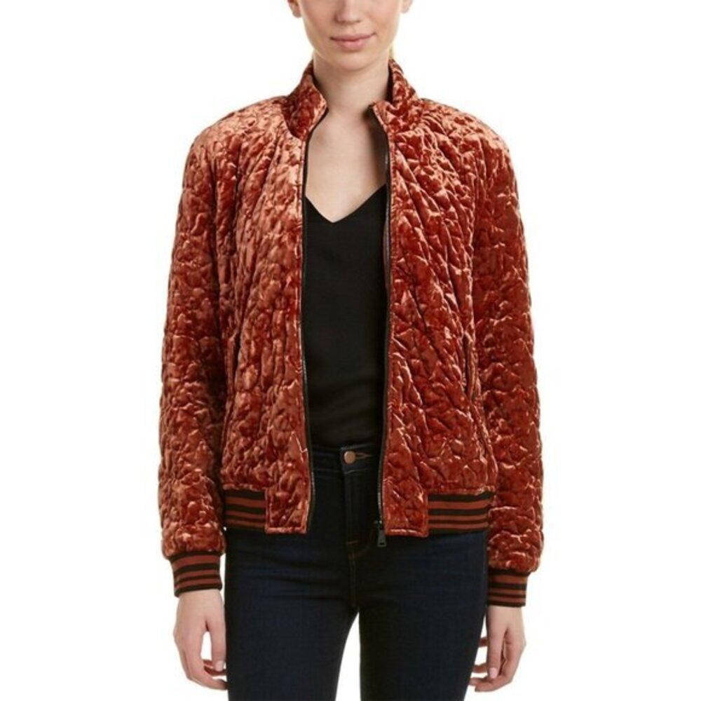 Bernardo Quilted Velvet Bomber Jacket Mahogany Brown Rust SZ S NEW